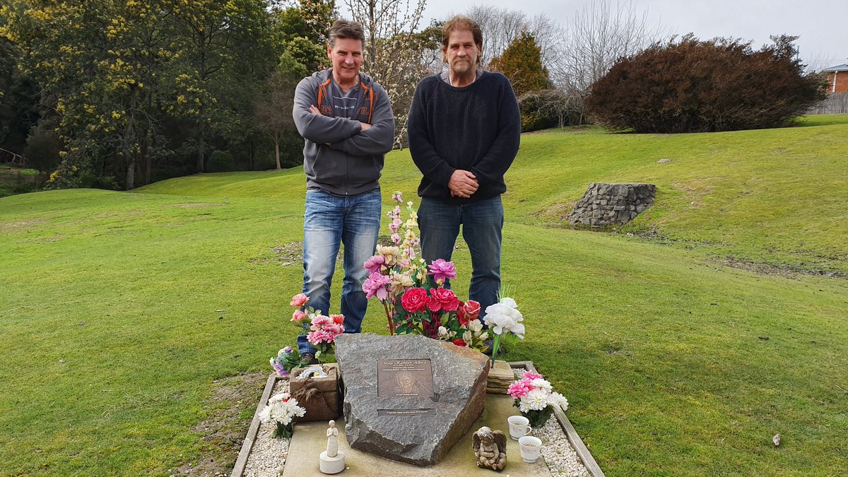 “I don’t know what caused it. To me, it was rain plus-plus.” Mark and Gerard ‘Bear’ Allford, at the memorial for their mother Mary, who drowned when the Mersey River flooded without warning at Latrobe in 2016.