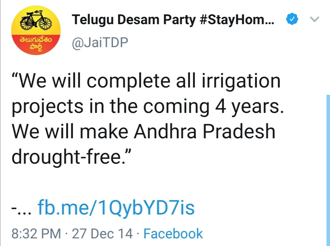 We will complete all irrigation projects in the coming 4 Years.[CBN in 2014]did he..?? #CBNBackStabbedAP<  #PawanKalyan >