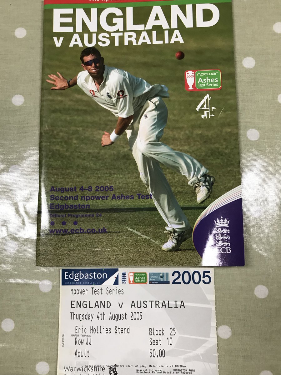 DevonWelsh13's tweet photo. On this day 15 years ago watched a fantastic first day’s play of ashes cricket in what was to be an epic test match. 407 runs and 10 wickets all in a days play; @gemtrev even managed to get a pic with Wales premier fast bowler. @si610 @MichaelVaughan #2005ashes https://t.co/Us0q4Uiri0