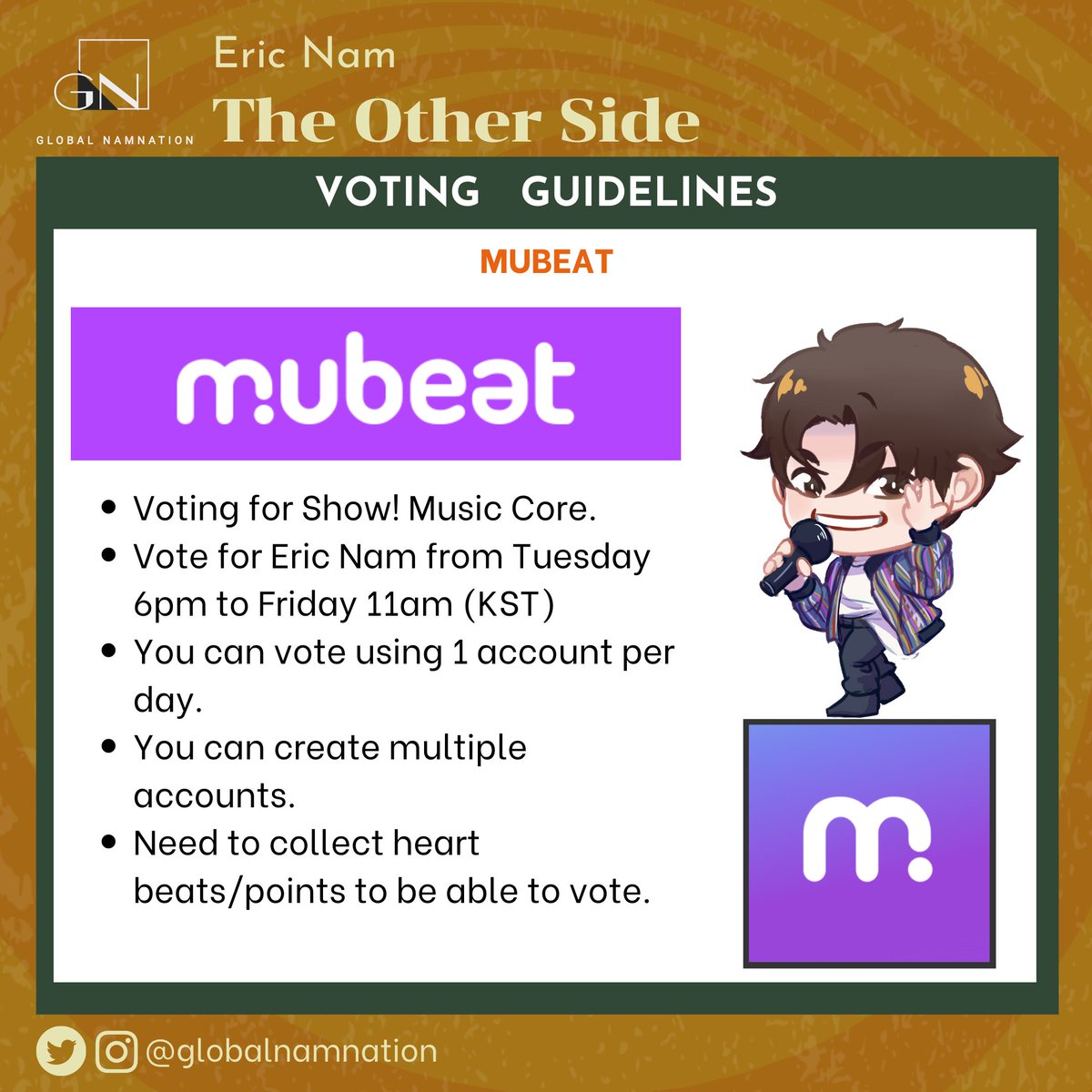 globalnamnation's tweet image. 📆 #EricNamSchedule August 5, 2020
🖲 #VotingGuide on attached thread.

Also, STREAM #TheOtherSide #ParadiseWithEricNam #EricNam