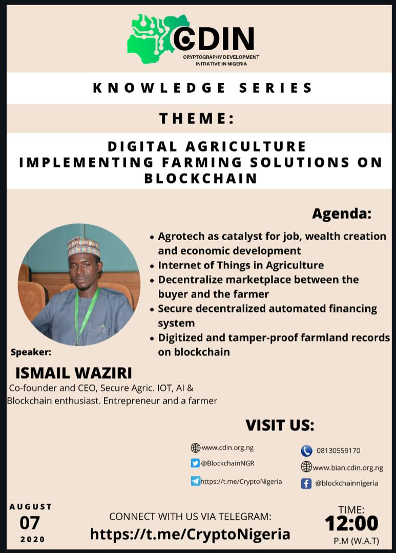 BlockchainNGR's tweet photo. Blockchain technology application for enhanced and digitized farming activities... #futureofAgriculture
Era of smart interconnected devices and blockchain Technolgy in Agriculture. Join us at #cdin #knowledgeSeries this week as we host
@_waziri_ismail https://t.co/uONZd9DoKk