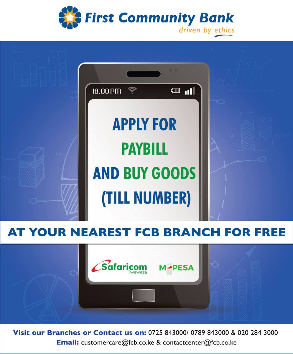 premierbank_ke's tweet photo. Are you a business owner? reduce the risk of handling cash by applying for PAYBILL and BUY GOODS (Till Number) at any of our branches for FREE...#FCBCares #FCBforAll https://t.co/8szFDZ5vPj