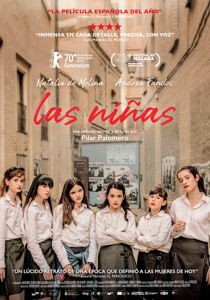 CINEMANIA_ES's tweet photo. La educación sexual de las chicas españolas de los 90, entre el "póntelo, pónselo" y el pudor de las monjas, se retrata al detalle en la magnífica película de Pilar Palomero. Este es el póster de #LasNiñas. https://t.co/hfYsWA1vBx