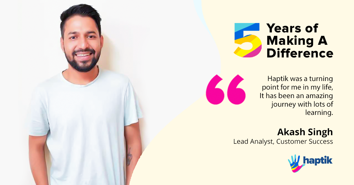 haptik's tweet photo. What a journey it has been! Completing 5 years as a Haptikan, has indeed come a long way! We value the commitment with which you continue to help Haptik drive success for its partners!
#LifeAtHaptik https://t.co/RzX9KqCqle