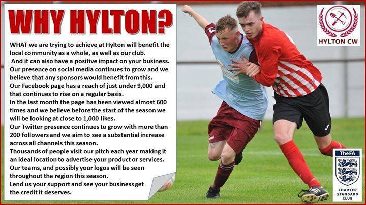 HyltonCWFC's tweet photo. Great opportunity for businesses to give their support to a great local club with a growing social media presence. Get your company seen and support local #grassrootsfootball #nonleaguefootball #thecollierymen @WearsideLeague https://t.co/5cp5D1S4SH