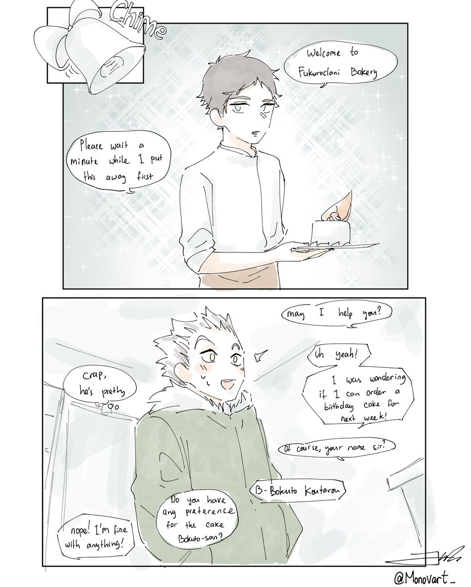 #BokuAkaWeek2020 Day 5 Bakery AU!
(1/2)

#BokuAka #Haikyuu 