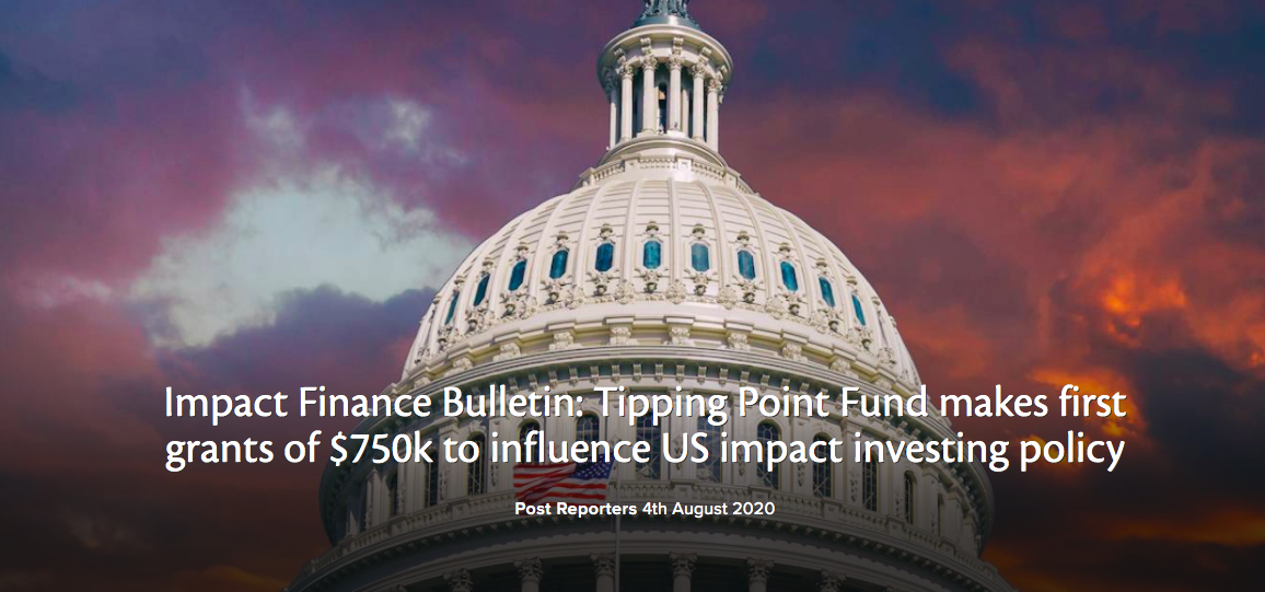 PioneersPost's tweet photo. NEW: The Tipping Point Fund has announced its first 8 grantees, who will share $752,000 to help “raise the voice of impact investors” &amp; influence US federal policy on impact investing:

https://t.co/Ccmxeu3EAj

@ImpactInvestUS @CSIS @oppfinance @PCVtweets @urbaninstitute #impinv https://t.co/aBxbaUnSwA