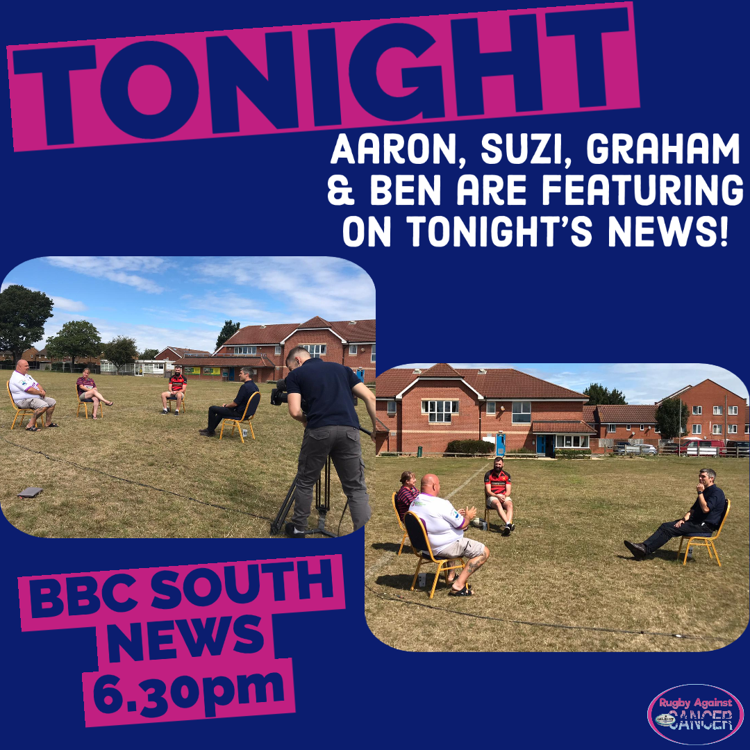 CancerRugby's tweet photo. Our founder @bagder1988 
Trek 2 Twickers walker, sports chiropractor and lead pitch side medic @SuziLeVoi 
RAC player @benhorrod
RAC trustee @graham_street69
have been talking all things @CancerRugby with @bbcsouthnews @lewis_c today
Tune in to BBC South News tonight at 6.30pm! https://t.co/AuBbPnnDbd