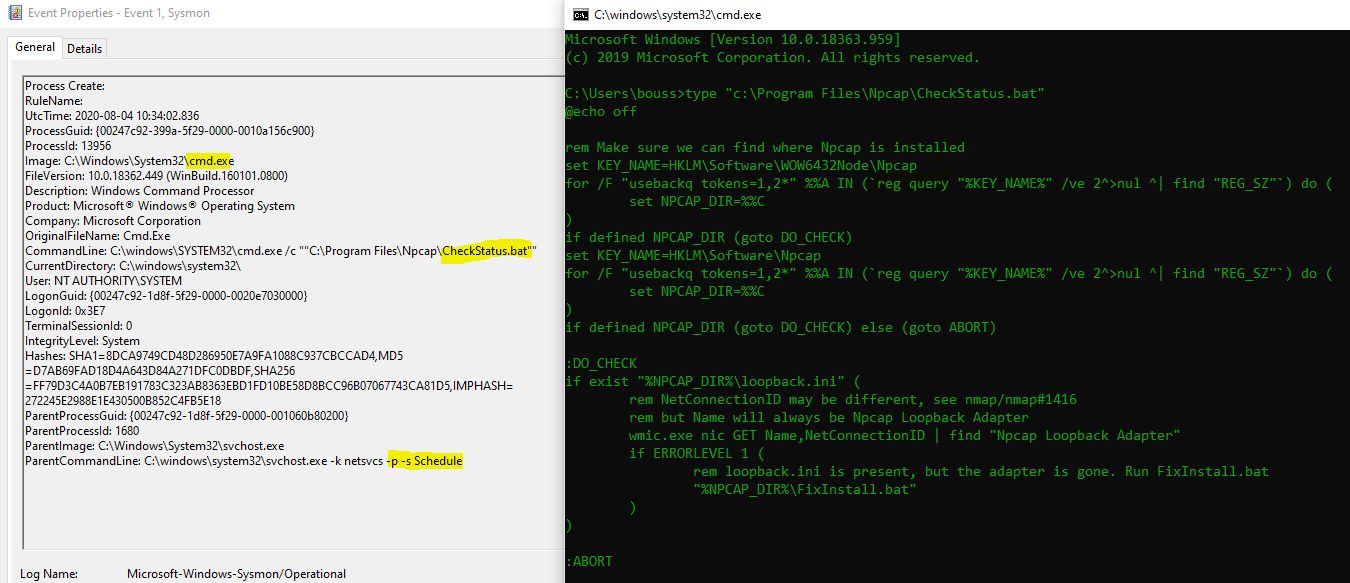 Samir This Is An Example Of Cmd Exe Is A Legit Child Of An Svchost Exe Proc Schedule Service From The Other Hand Hijacking Task Files Like This Npcap Bat Script For Samir This Is An Example Of Cmd Exe Is A Legit Child Of An Svchost Exe Proc Schedule Service From The Other Hand Hijacking Task Files Like This Npcap Bat Script For