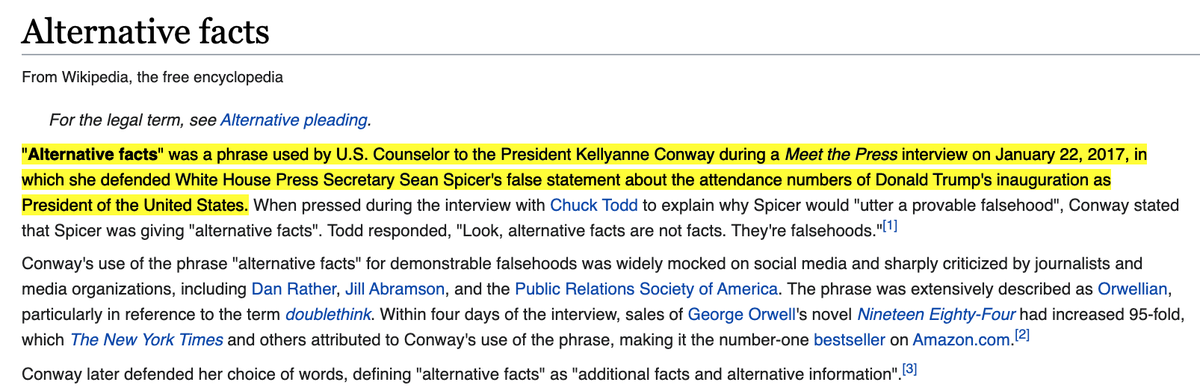 greenfieldjohn's tweet photo. Funny that Trump enabler #JohnKass is sharing this Jan. 2017 article about "Newspeak" from "1984."
The piece notes that sales of "1984" skyrocketed after Kellyanne Conway coined the euphemism "alternative facts" to defend Sean Spicer's lies about Trump inauguration attendance. https://t.co/2Um22AlpPI