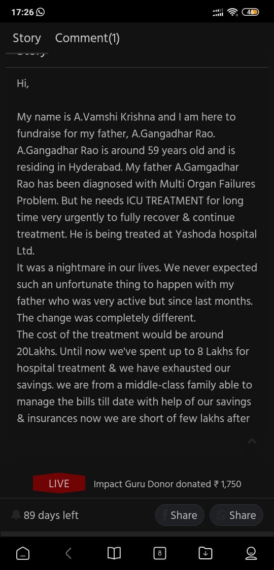 kanne_puneeth's tweet photo. sir @SonuSood  . My friend Srikar's father Mr.A.Gangadhar Rao , who is 60+ yrs is in a critical state right now.Uncle is effected by Neuro Cardiac &amp; Gastro problem.He is being treated in YASHODHA hospital SOMAJIGUDA .
link:https://t.co/FBvGMJRjJv https://t.co/8udgw7UTI2