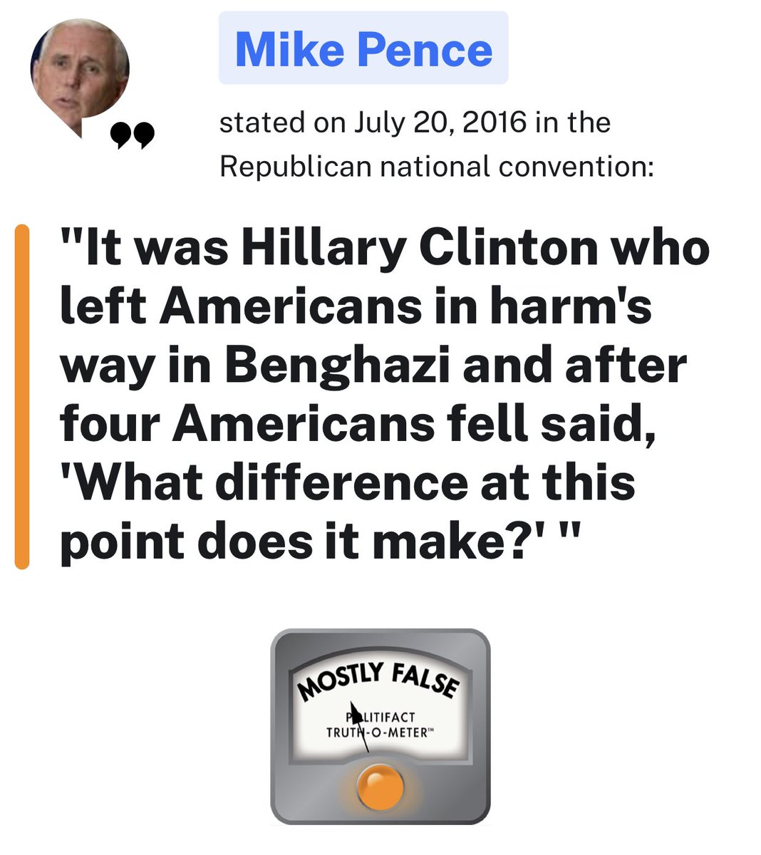 The GOP took that quote out of context to make it sound like she was being flippant about four Americans dying. For instance, from Pence’s 2016 RNC speech: https://www.politifact.com/factchecks/2016/jul/21/mike-pence/mike-pences-false-claim-about-clintons-role-and-re/