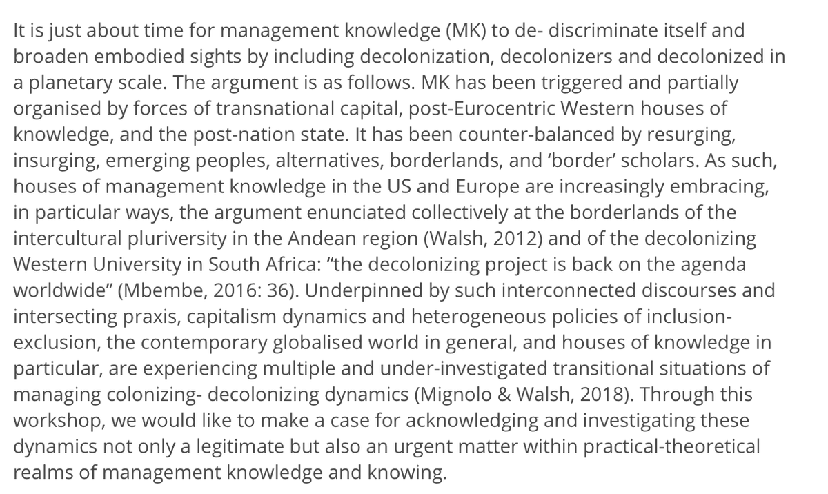 cms_aom's tweet image. #AOM2020 Please consider joining our co-sponsored LIVE PDW titled &apos;Embracing Decolonising-Colonizing Dynamics within Management and Organisational Knowledge&apos;. Featuring @Jin_bridge @MartinBrigham et al., To reserve: aom2020.aom.org/meetings/virtu… #decolonisation #ManagementKnowledge