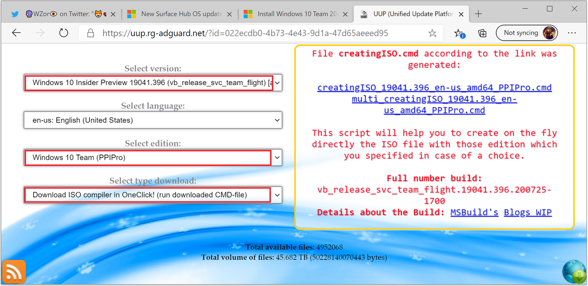 WZorNET's tweet photo. 👨🔧📢Compile your own Windows 10 #Team2020Update, 🪟#SurfaceHub - #PPIPro bootable ISO x64 👨🔧🏗️#PreviewBuild 19041.396.vb_release_svc_team_flight.200725-1700 from MSFT UUP server's via On-Line WZT-UUP ISO Compiler in OneClick👉https://t.co/skdnXhKULQ https://t.co/wKoo9JJTvj