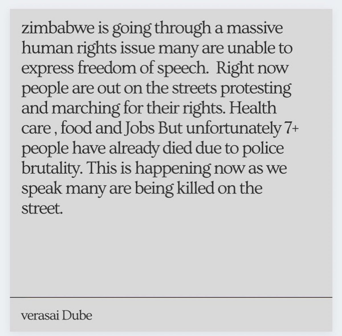 I’ve lived here for 11 years now, but Zimbabwe remains home to me. The 2017 toppling of Mugabe didn’t bring +ve change to my people. People are being brutalised & abducted for peacefully protesting corruption & violence! PLEASE retweet for awareness  #ZimbabweanLivesMatter 