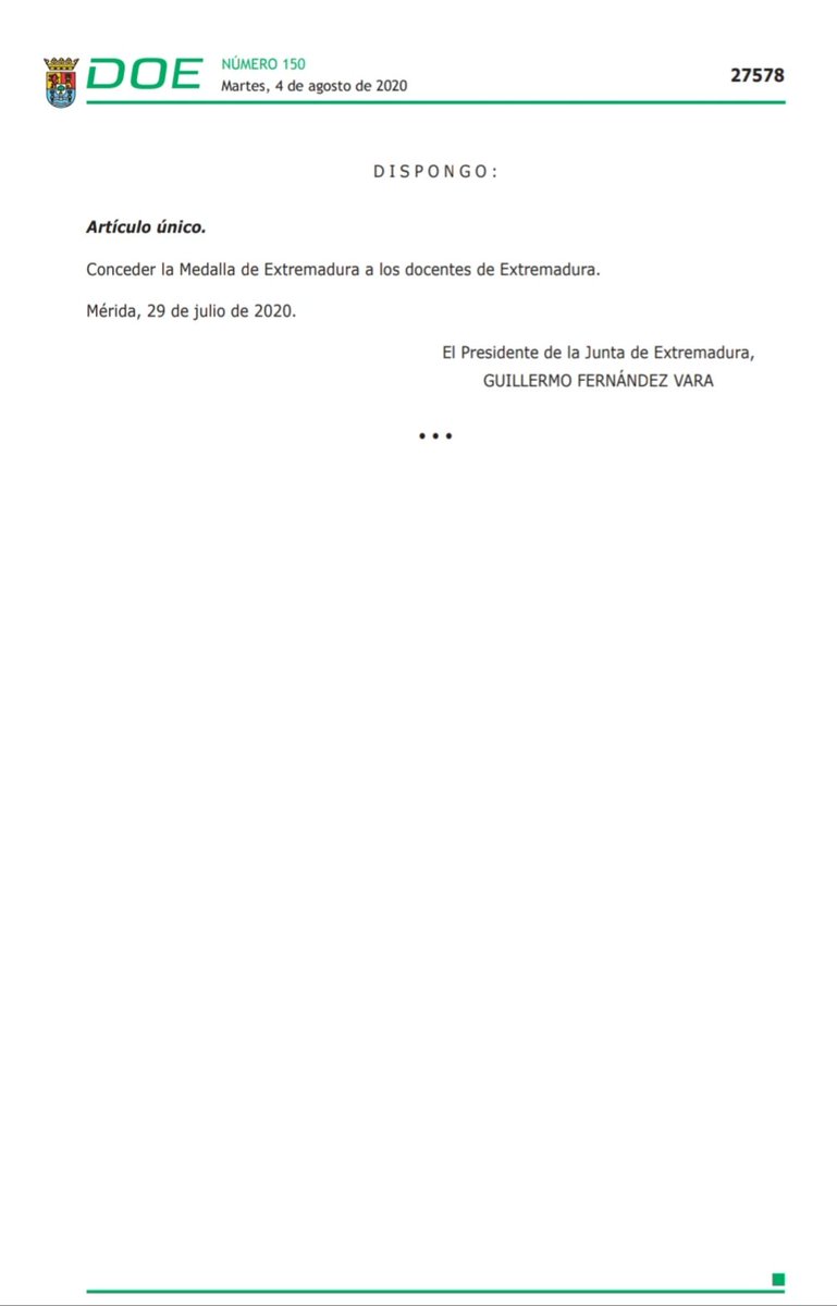 SindicatoPIDE's tweet photo. 👨‍🏫👩🏼‍🏫MEDALLA DE EXTREMADURA A LOS DOCENTES EXTREMEÑOS🥇🥇
-Decreto 42/2020, de 29 de julio, de concesión de la Medalla de Extremadura a los docentes de Extremadura.
https://t.co/ylSYHh5kre https://t.co/HRkdMV4ue5