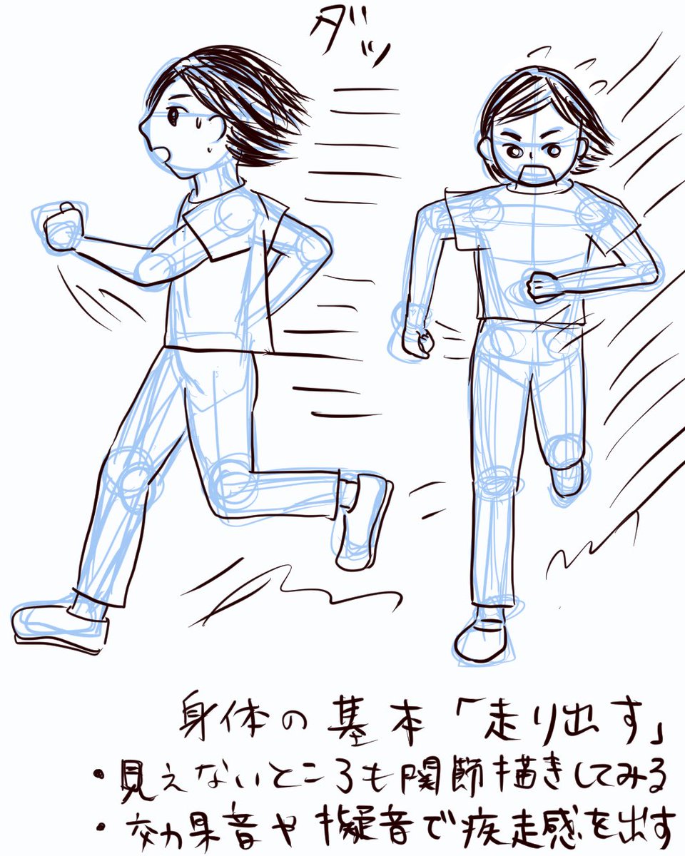 今日のイラスト練習。
マンガ超初級講座の身体の基本の「走り出す」です。
関節描きのやり方すごい…知れて良かった!

#コルクラボマンガ専科 