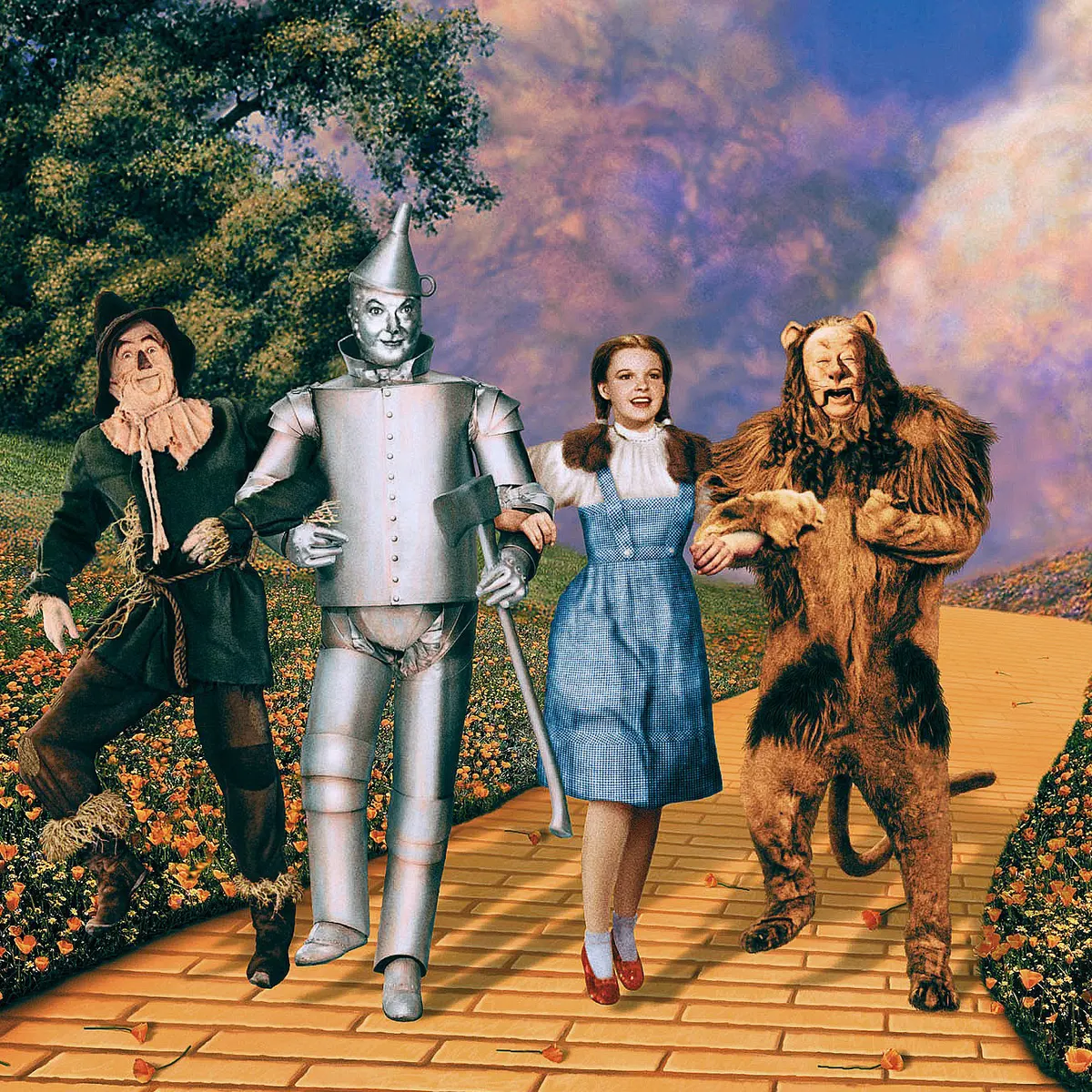 in wizard of Oz, the story is also pretty similar.At the beginning of the story, Dorthy meets a scarecrow, a tin man, and a coward lion. At first, they all had their own problems to solve and their own fears as well as desires.