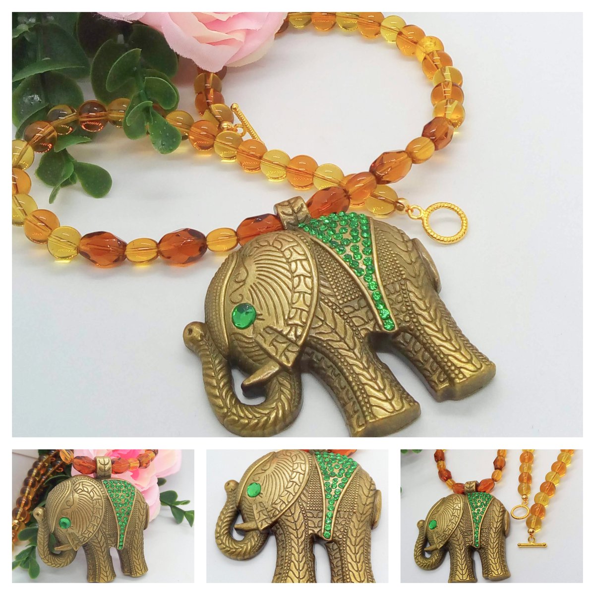 Just added to my Folksy shop OswestryJewels.folksy.com Bronze Elephant Pendant with Green Rhinestones ..- Folksy folksy.com/items/7523077-… #newonfolksy #folksy #folksy365 #giftsonfolksy #oswestryjewels #firsttmaster #beadednecklace #elephantpendant  #elephantjewellery #bronzeelephant