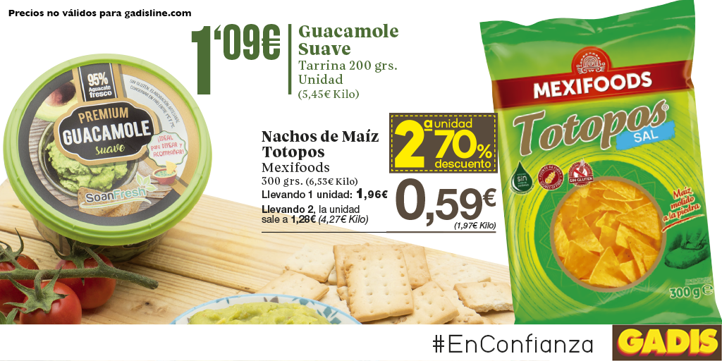 gadis's tweet image. ¿Te apetece un picoteo #Mexicano? A unos #totopos no les puede faltar un buen y delicioso #guacamole. 
#EnConfianza