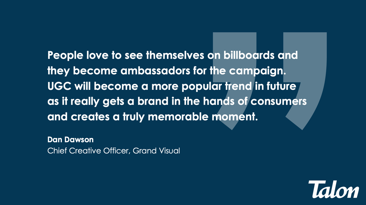 TalonOOH's tweet photo. .@GrandVisual's CCO, @mymatedan, discusses why he thinks UGC will become an even more popular trend in #OOH. @MediatelNews #FutureOOH https://t.co/Z94wIfvN89 https://t.co/NviSTwi06w