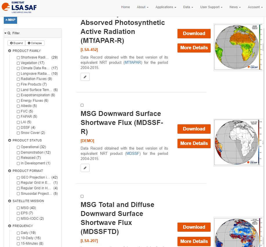 LSA_SAF's tweet photo. The set of #satellite #land #monitoring products provided by the @EUMETSAT @LSA_SAF is now easier to search and access, with the newly published catalogue: https://t.co/8alsoobuZM https://t.co/hxvleaILRN