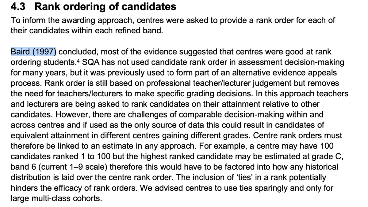 The SQA used a twenty-three year old study as its only(!?) evidence for the rank ordering system it used. A system where teachers had to predict student performance to within two percentage points.