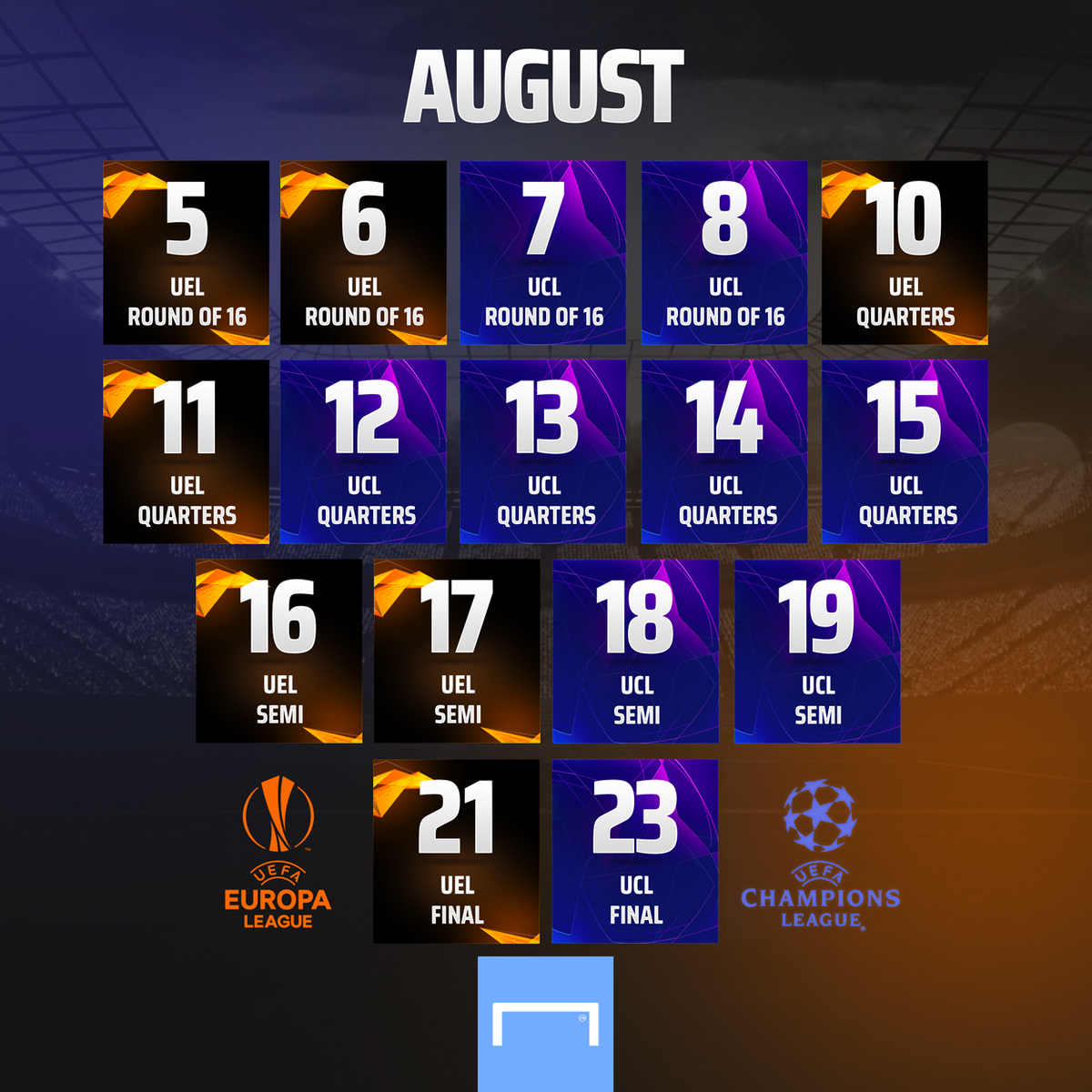 goal's tweet photo. August is all about European football 🤤

Get ready for a feast of Europa League and Champions League action from tomorrow 📆 https://t.co/rWVNVCoLe3