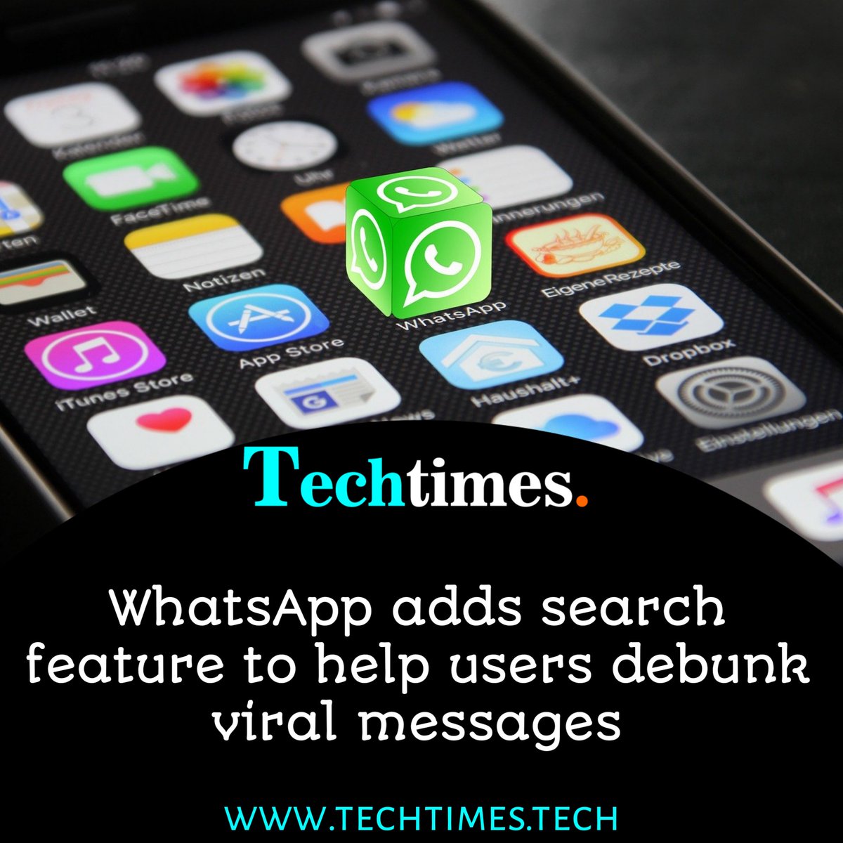 TECHTIMES_'s tweet photo. WhatsApp adds search feature to help users debunk viral messages
@WhatsApp @Facebook #new #Update #WhatsApp #tech #techtimes https://t.co/z50pNNh2b3