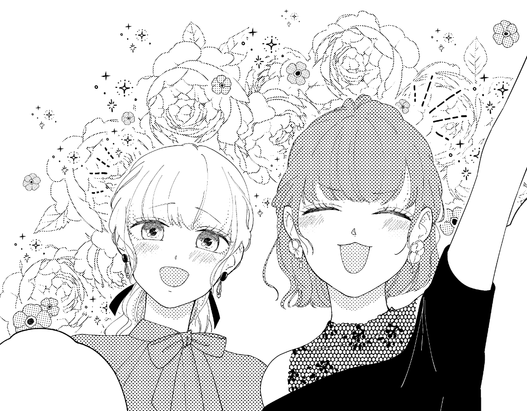 「お花の入れ方がかわいくできた!」って気に入っているコマです(*'ω'*)
花輪の画像素材50%でトーン化+お花やキラキラのブラシ素材を白フチつけて散らす=かわいい!

#カノジョになりたい君と僕 - 【第49話】「ようこそあの頃のわたし達」 #GANMA! https://t.co/zTC9y6mm6C 