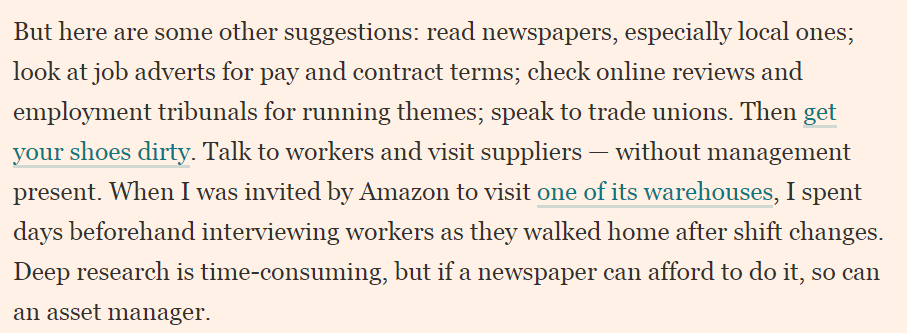 3/3 Sustainable fund managers have been relying too much on pseudo-scientific scoring systems & whatever the companies tell them. Some suggestions for how else to spot a bad employer (from someone who does it for a living!)