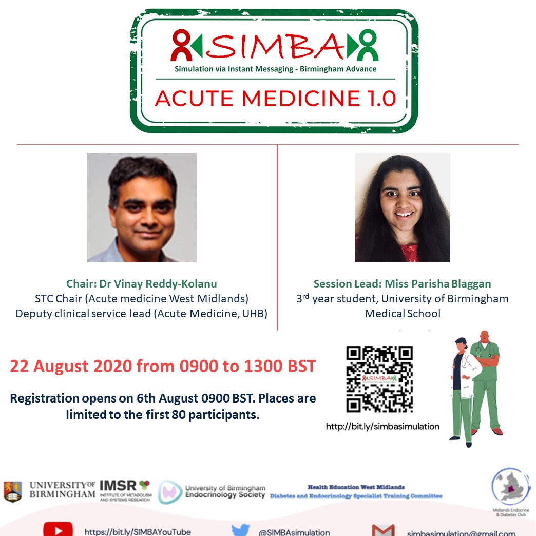 drpunith's tweet image. @unibirm_MDS students continue to lead from the front for @SIMBAsimulation. @P_Blaggan will be co-leading our first #SIMBA_AcuteMedicine session on 22 Aug 2020. 

Registrations open 6 August. To register, please visit bit.ly/simbasimulation. 

@IMSR_UoB @WMPA_UK @acutemedicine