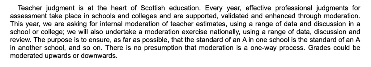 The SQA told  @SP_EduSkills in May that they would 'undertake a moderation exercise nationally, using a range of data, discussion and review.'But all they have used is historical attainment data.