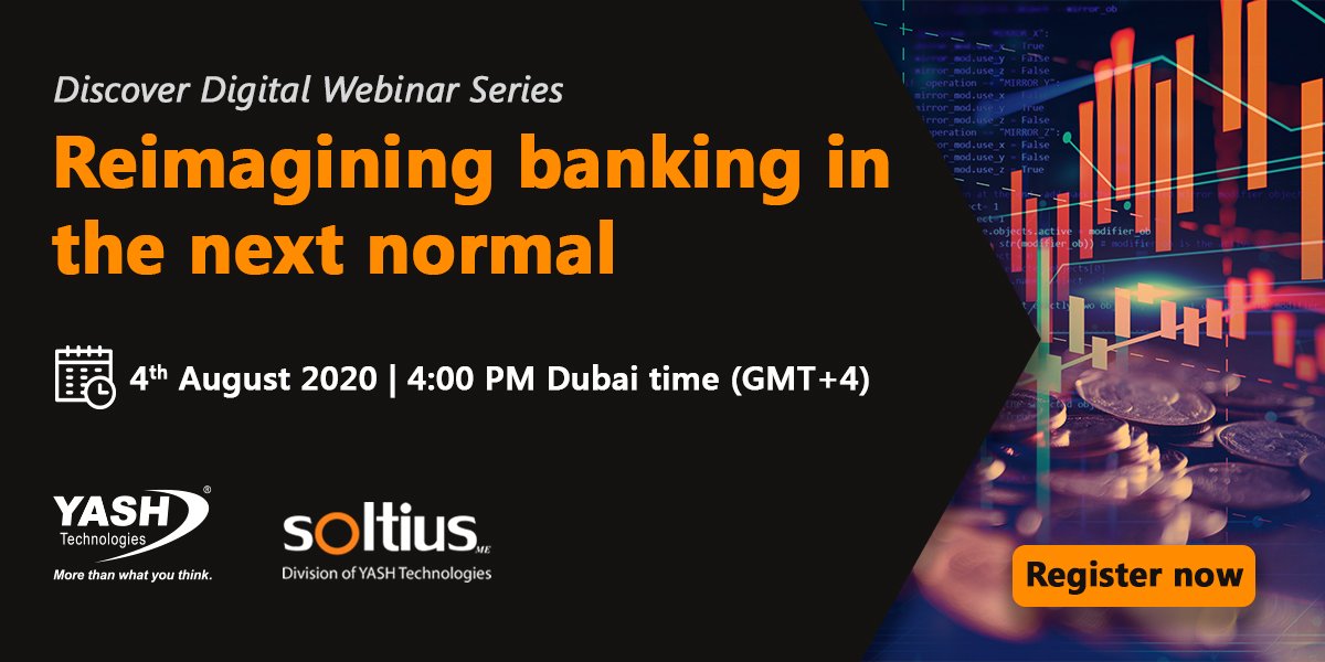 YASH_Tech's tweet photo. In continuation of our premium webinar series, @SoltiusME invites you to a panel discussion on Reimagining banking in the next 'normal' post-COVID today!
Last chance to register.
https://t.co/xwHviTyJFL
#Webinarseries #BFSI #YASH4Digital @g_gautam @FullStackCTO @JamesMGriffin https://t.co/Mda9wLEMrZ