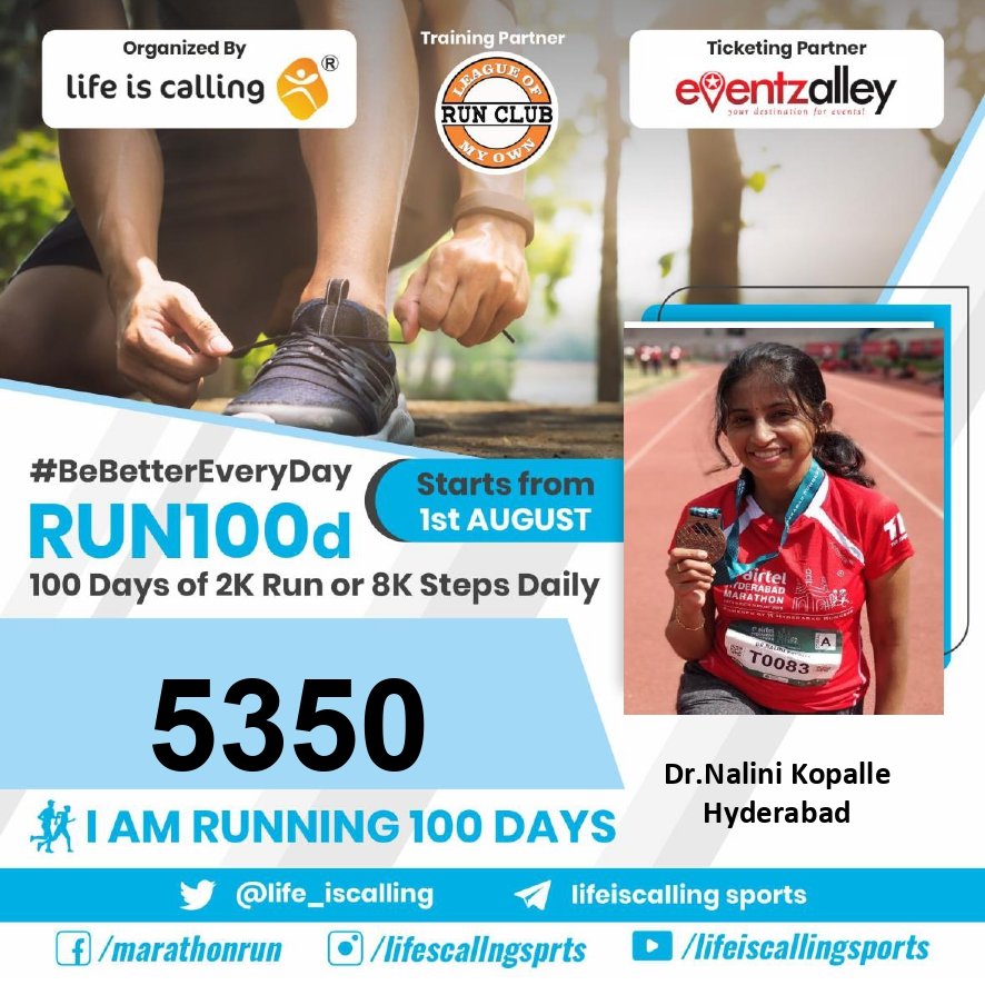 KopalleNalini's tweet photo. #lifeiscallingsports #LeagueOfMyOwn #Eventzalley #BeBetterEveryDay  #Run100challenge #VirtualRun2020 https://t.co/jSXSZPmtNB