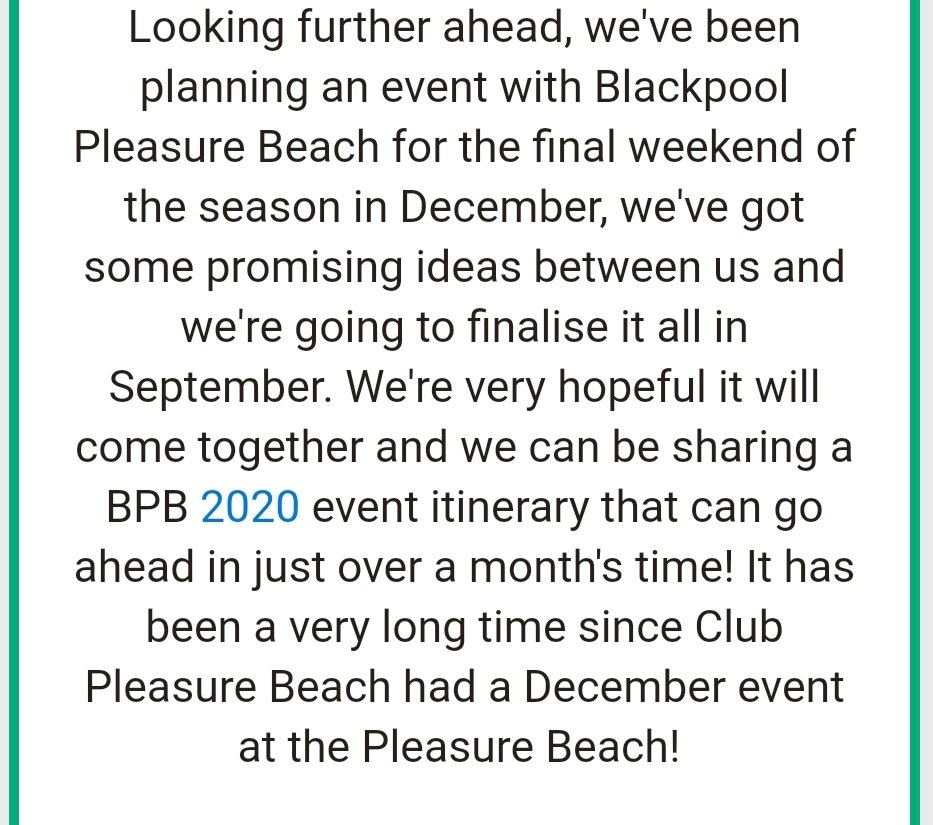 sambillyard's tweet image. New @ClubPBE newsletter yesterday and this part has really got me excited. Really hope it all goes ahead and we are able to book places on this, would be our first ever event. Just sorting our @Pleasure_Beach tickets out for that weekend and hotel all booked #excited #coldone