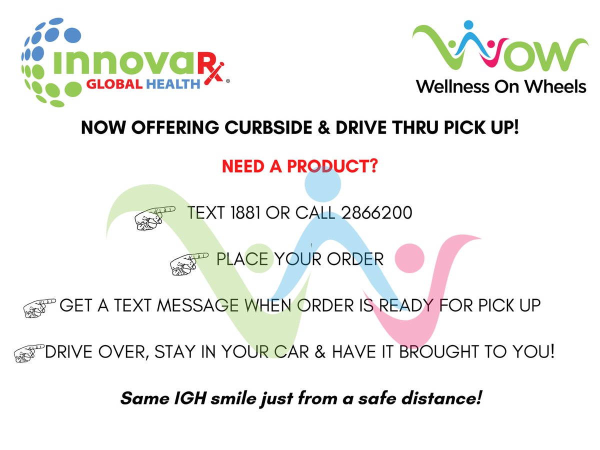 innovarxglobal's tweet photo. 🚨CURBSIDE & DRIVE THRU DELIVERY
Our easy and efficient way of delivering the same IGH WOW experience from a safe distance.
#text1881 #qualitychoice #gambia https://t.co/iMYVAWnrtn