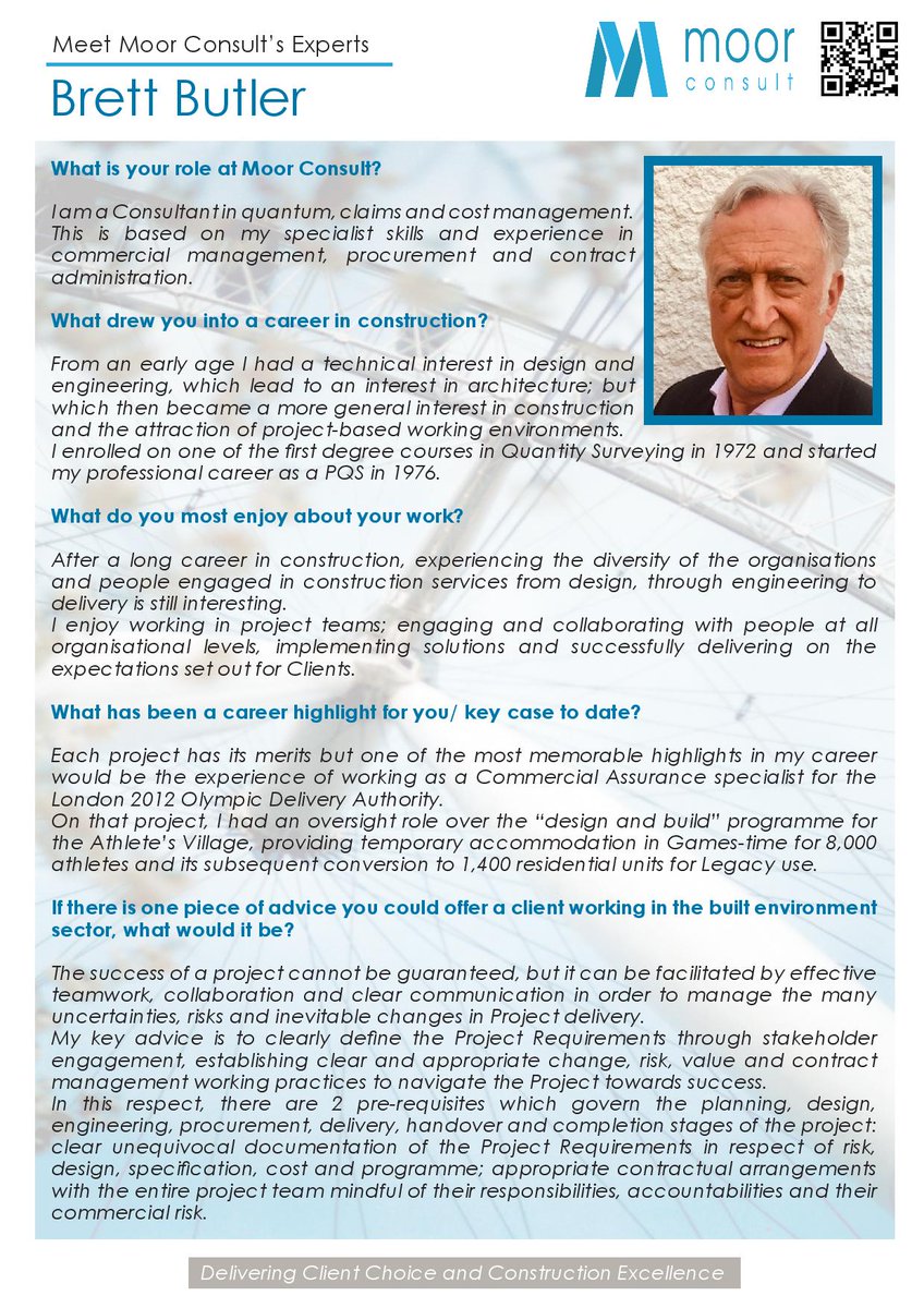 Moor_Construct's tweet photo. Meet Moor Consult's Experts!

Brett Butler is one of our Quantum, Claims and Cost Management Consultants. With over 45 years in the industry, Brett is highly experienced making him a real asset to our team! 

#expert #construction #consultant #quantum #claims #highlights #advice https://t.co/2SpoH6Xl07