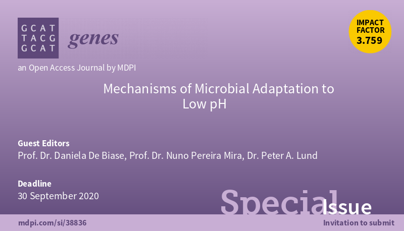 Genes_MDPI's tweet photo. Special Issue "Mechanisms of #MicrobialAdaptation to low pH", edited by @DanielaDeBiase1, Prof. Dr. Nuno Pereira Mira and @lundpa, has extended its submission deadline until 30th September 2020.

Don't miss out and submit now!
https://t.co/ghzu8cfU3h https://t.co/MJeK2AEmE1