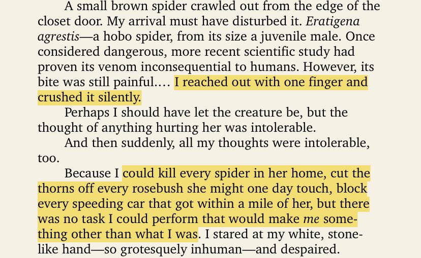 If you’ve ever wondered what he does while she sleeps, here it is. He kills spiders. Suddenly, I don’t mind the creeping all that much.