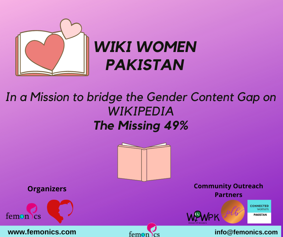 Femonics1's tweet photo. If you think you or any other Notable Pakistani Woman should be on #Wikipedia,Please fill this form

https://t.co/7Smmi7rLNt

#TheMissing49% is a campaign to bring Pakistani female editors and profiles of #women and #Transgenders on Wikipedia #GenderContentGap #WikiGap #inclusion https://t.co/0OXYq1PShu