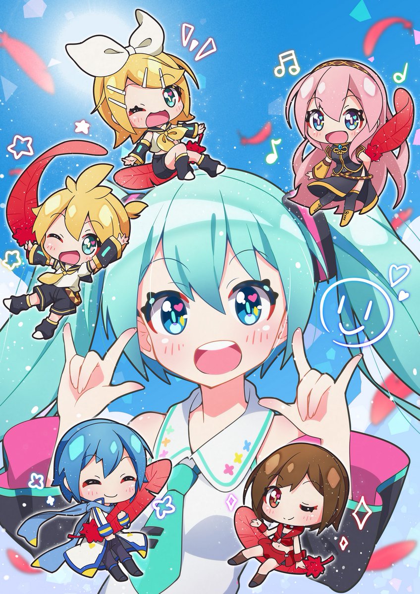 初音ミク ,鏡音レン ,鏡音リン ,カイト(ボーカロイド) ,巡音ルカ ,メイコ(VOCALOID) 「採用されなかったけど気に入ってるから供養する～ 」|風船猫のイラスト