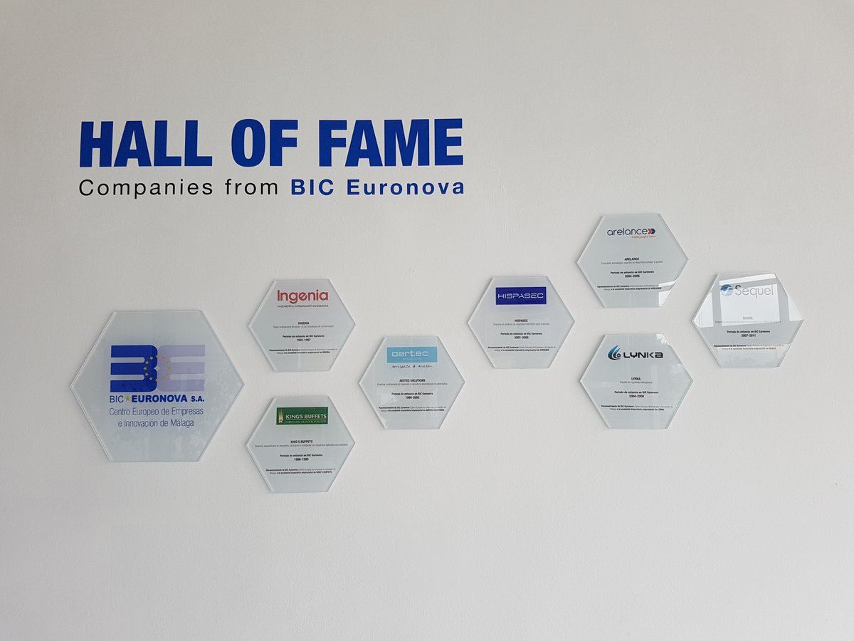 BicEuronova's tweet image. Nuestro especial HALL OF FAME en reconocimiento a empresas innovadoras que se consolidaron en nuestro centro y que son referentes internacionales en sus sectores: @Ingenia_es @AERTECsolutions @Arelance @hispasec @LynkaGloba @SequelMalaga @KingsBuffets 👏Deseando sumar muchas más!