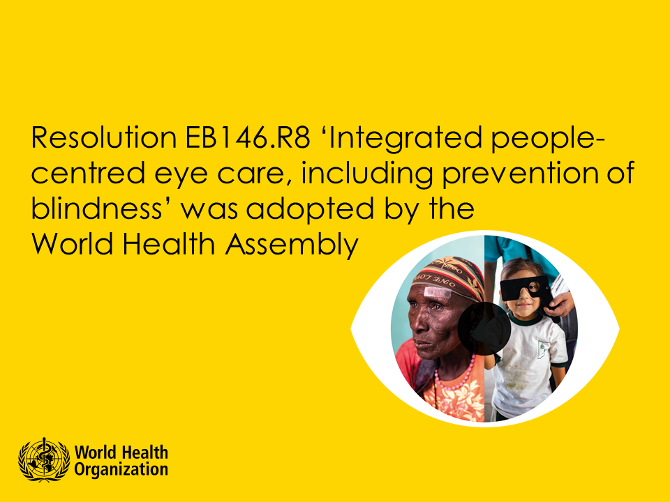 AlarcosC's tweet photo. Fantastic news!!! Resolution EB146.R8 ‘Integrated people-centred eye care, including prevention of blindness’ was adopted by the World Health Assembly. https://t.co/IalKBEshtr