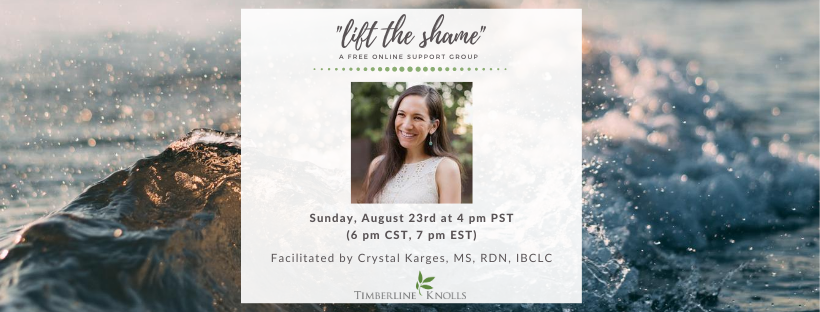 This month's Lift the Shame online support group for pregnant women and mothers struggling with disordered eating and body image will take place Sun., Aug. 23rd at 4pm PT. Email crystal@crystalkarges.com to register, more details here: facebook.com/events/8241705…