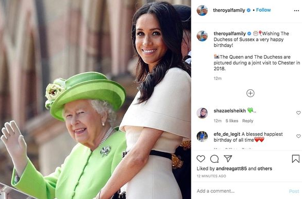 Queen Elizabeth, Kate Middleton and Prince William have wished Meghan Markle a happy birthday as she turns 39. 