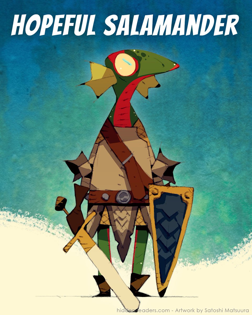 After Lady Whalia the Woesome was captured by the evil clownfish, this brave salamander took up the noble quest to protect the week and the vulnerable.  http://hidden-leaders.com   #boardgame  #hiddenleaders  #characterdesign