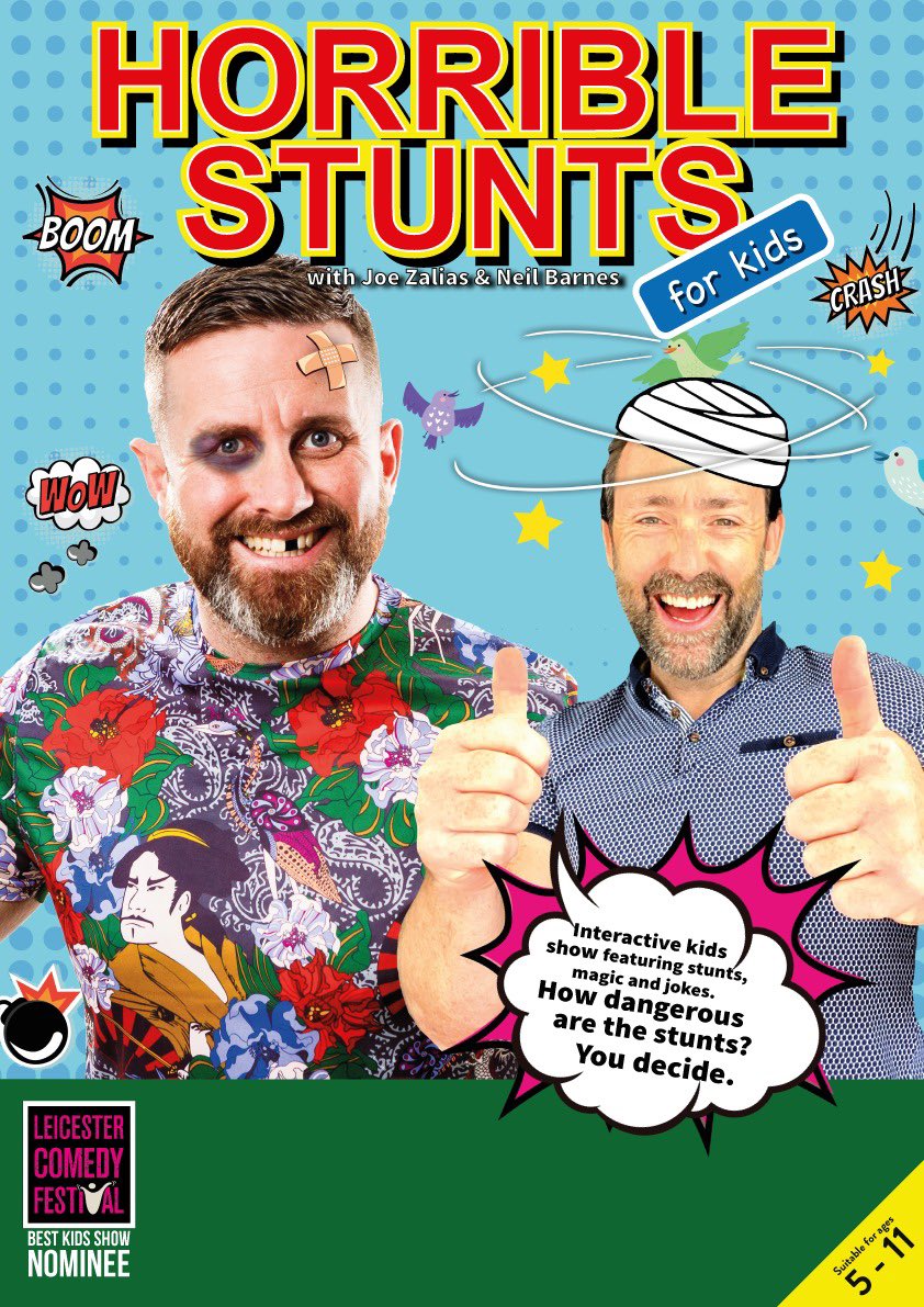 HorribleStunts's tweet photo. We’re now a double act. #joezalias and @Neiljbarnes are getting together to cause twice the carnage and twice the fun. Available for #comdeyclubs #comedyfestivals #holidayparks #kidsparties recommended age 5-11 #awardnominated #leicestercomedyfestival https://t.co/ZiRimxSqQV