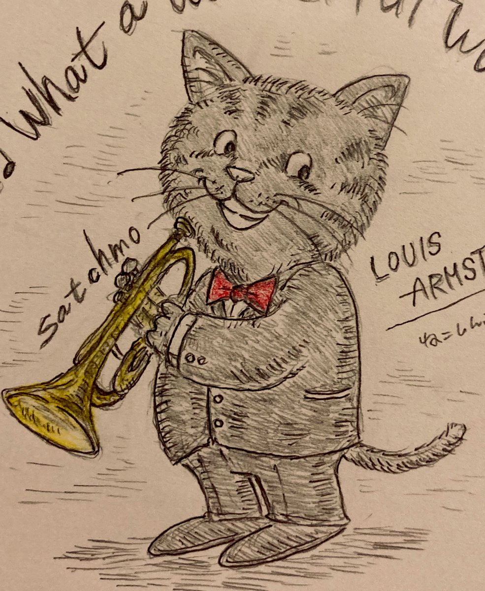 猫界のJazzの神様❗️
ルイアームストロング?
貴方の素晴らしい声とトランペットは最高です✨(=^x^=)
#Jazz #LouisArmstrong  #アナログイラスト #音楽 #猫イラスト #イラスト #ルイアームストロング 