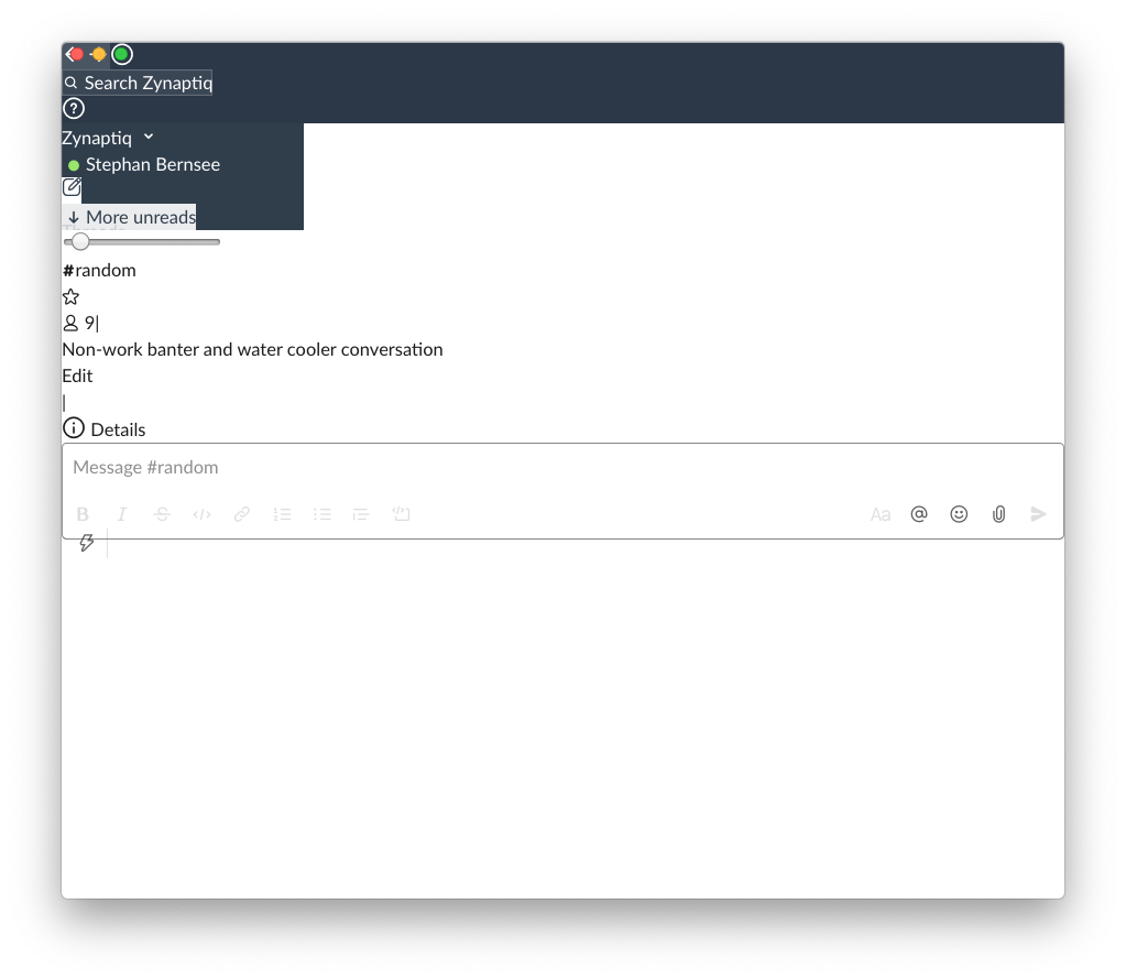 stephanbernsee's tweet photo. @SlackHQ is there any insight as to why my Slack window on macOS 10.14.6 would look like this every now and then? Can't use it, didn't change anything, can't even move the window around now. https://t.co/w7hT2F5XDu